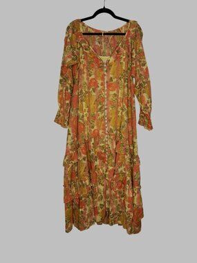 Free People Garden Wonders Ruffle V-Neck Oversized Maxi Dress Size SP